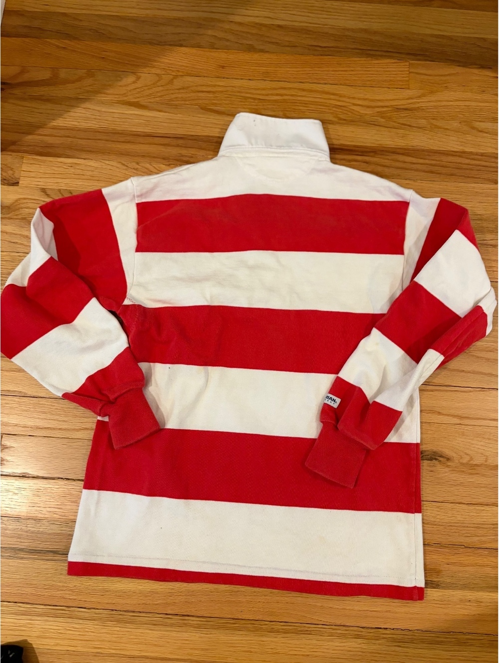 Vintage Barbarian Rugby Shirt Red White Striped Oversized Polo Small 90s - Picture 8 of 8